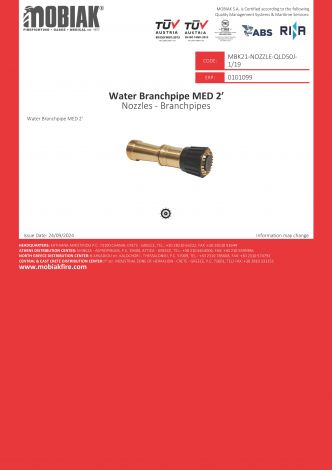 Water Branch Pipe MED SOLAS 2" Brass